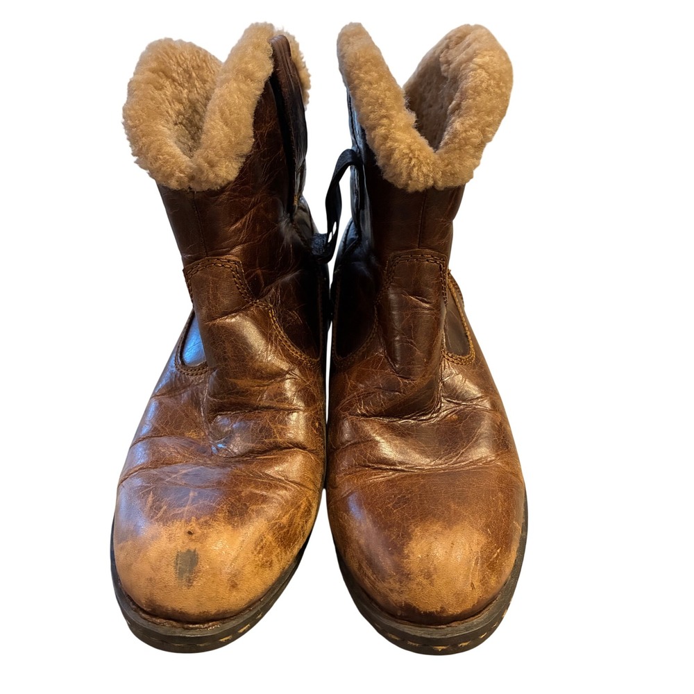 Born‎ Brown Leather Shearling Lined Ankle Boots Distressed Pull On Womens 7.5